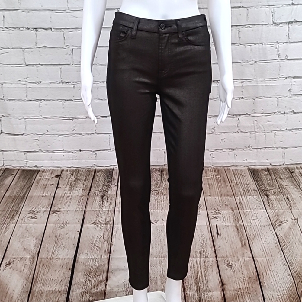 7 For All Mankind Shiny Metallic High Waist Skinny Ankle Jeans in Gunmetal - NWT